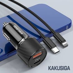 Kaku KSC-678 autonabíječka USB / USB-C QC PD 20W + kabel USB-C / Lightning, černá