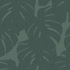 Vliesová zelená tapeta - listy monstery - látková textura 347763, Natural Fabrics, 0,53 x 10,05 m
