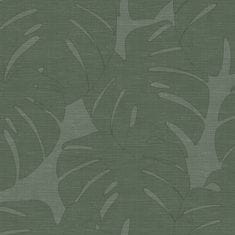 Vliesová zelená tapeta - listy monstery - látková textura 347762, Natural Fabrics, 0,53 x 10,05 m
