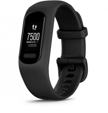 Lehký Fitness náramek Garmin vivosmart 5, Black, multisport, GPS fitness režimy, monitorování spánku, spánkové fáze, stres, antistresová dechová cvičení vodotěsný, výdrž 5 dní 5ATM vodotěsný měření okysličení krve SpO2 automatické sportovní režimy dechová cvičení monitoring spánku sportovní režimy měření srdečního tepu úrovně stresu elegantní design tenký pásek OLED displej kvalitní displej kvalitní fitness náramek dechová cvičení Garmin Connect body battery dlouhá výdrž ženské funkce detekce nehody