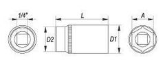 YATO Vnitřní nástrčný klíč hluboký 1/4" šestihranný 12 mm YATO - YT-1423