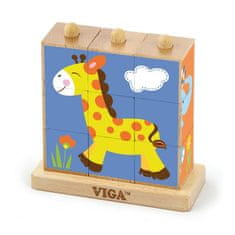 Viga Dřevěné puzzle kostky na stojánku Zoo