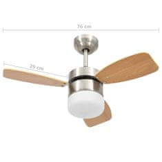 Greatstore Stropní ventilátor světlo a dálkové ovládání 76 cm světle hnědý