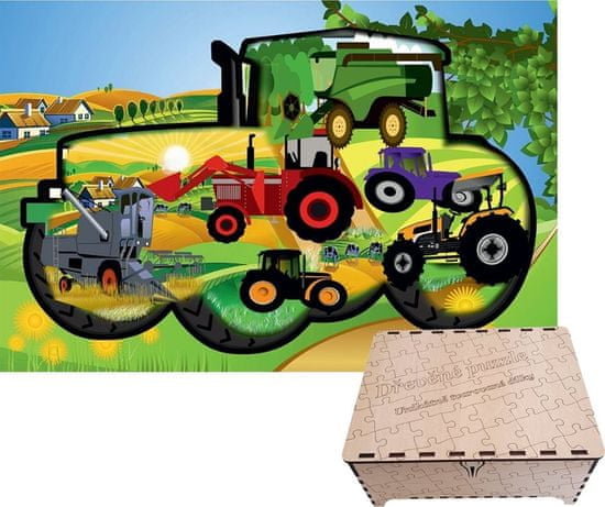 Falixen Dřevěné puzzle Traktor XL 446 dílků v dárkové krabičce