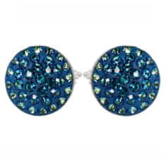 Levien Stříbrné náušnice sparkly RIVOLI PU 10mm - BERMUDA BLUE