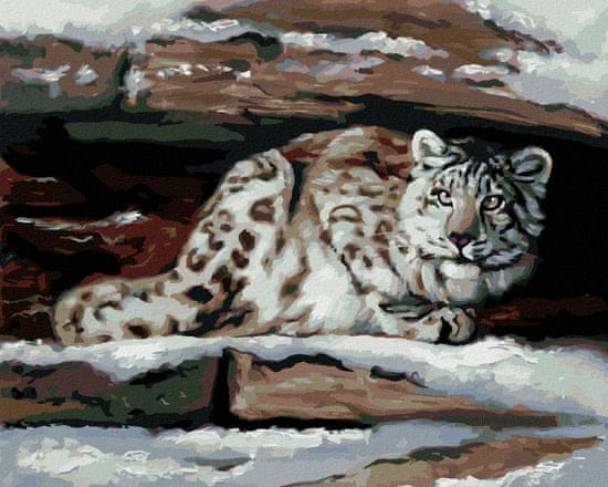 ZUTY Diamantové malování - SNĚŽNÝ LEOPARD V ÚKRYTU (D. RUSTY RUST) 40x50 cm vypnuté plátno na rám