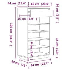 Greatstore Botník bílý 60 x 34 x 105 cm masivní borové dřevo