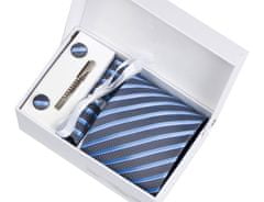 Daklos Luxusní set modro stříbrné proužky - Kravata, kapesníček do saka, manžetové knoflíčky, kravatová spona v dárkovém balení