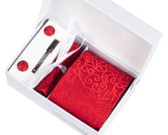 Daklos Luxusní set červená se vzorem - Kravata, kapesníček do saka, manžetové knoflíčky, kravatová spona v dárkovém balení