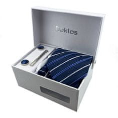 Daklos Luxusní set modro stříbrný - Kravata, kapesníček do saka, manžetové knoflíčky, kravatová spona v dárkovém balení