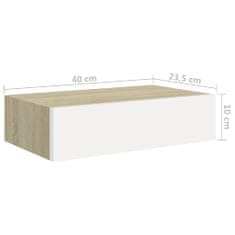 Vidaxl Nástěnné police se zásuvkami 2 ks dub a bílé 40x23,5x10 cm MDF