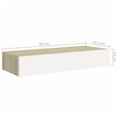 Vidaxl Nástěnné police se zásuvkou 2 ks dub a bílé 60x23,5x10 cm MDF