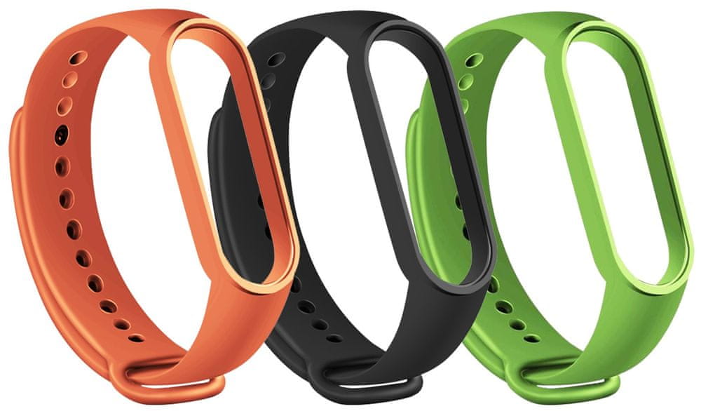 RhinoTech Řemínky pro Xiaomi Mi Band 3/4 (3-pack černá, oranžová, zelená), RTACC225