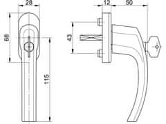 blaugelb Okenní klička FGS 1758 uzamykací, 45°, 43mm, F1