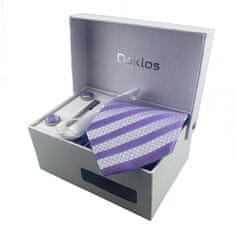 Daklos Luxusní set s fialovými a stříbrnými s pruhy - Kravata, kapesníček, manžetové knoflíčky, kravatová spona v dárkovém balení