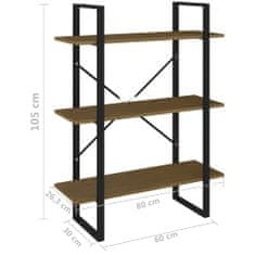 Greatstore Knihovna se 3 policemi hnědá 80 x 30 x 105 cm masivní borovice