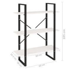 Greatstore Knihovna se 3 policemi bílá 80 x 30 x 105 cm masivní borovice