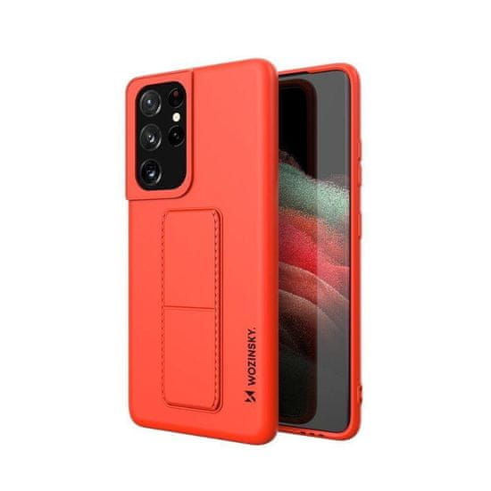 WOZINSKY Flexibilní silikonové pouzdro se stojánkem na Samsung Galaxy S21 ULTRA 5G red