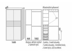 Domestav Skříň s posuvnými dveřmi 160 cm, lamino dveře smrk, bílá