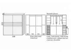 Domestav Skříň s posuvnými dveřmi 250 cm lamino, dveře smrk, bílý