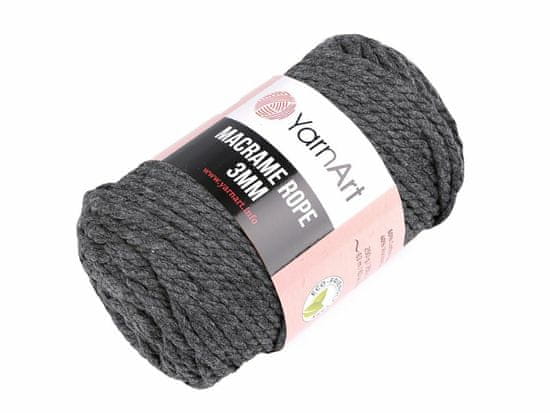 Kraftika 1ks (758) šedá tmavá pletací příze macrame rope 3 mm 250 g,