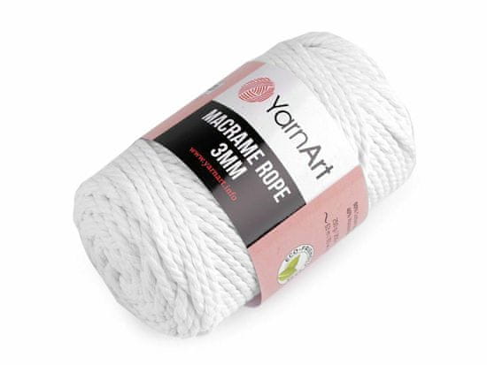 Kraftika 1ks (751) bílá pletací příze macrame rope 3mm 250g, příze