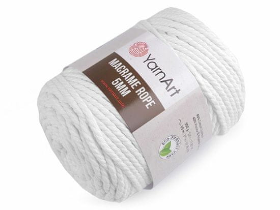 Kraftika 1ks (751) bílá pletací příze macrame rope 5mm 500g, příze