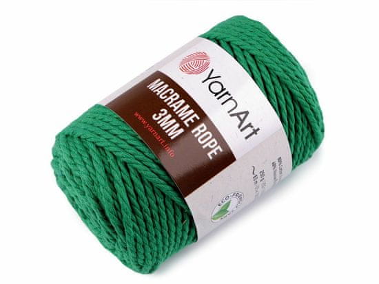 Kraftika 1ks (759) zelená pletací příze macrame rope 3 mm 250 g