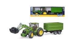 Bruder Traktor John Deere na volný chod s vlečkou 76 cm 1:16 a radlicí v krabičce