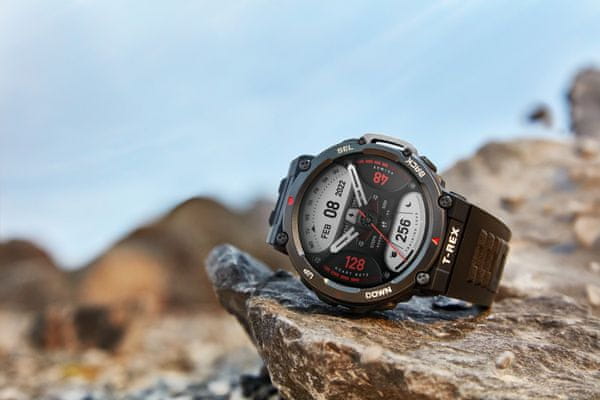 Chytré hodinky Amazfit T-Rex 2, odolné, vojenský standard, vodotěsné, multi sport, sportovní, GPS, Glonass, Beidou Galileo AMOLED displej HD displej velký dotykový displej dvoumásmové polohování barometrický výškoměr chytré hodinky do extrémních podmínek dlouhý výdrž baterie výkonná GPS pokročilá GPS ovládací tlačítka vysoká odolnost odolné hodinky 10ATM, hloubka až 100 m, dlouhá výdrž baterie měření saturace kyslíku v krvi aplikace Zepp OS Android iOS satelitní polohování import trasy navigace navigování monitoring zdraví sportovní režimy automatické rozpoznání aktivity provoz při extrémních teplotách expediční hodinky MIL-STD-810 voojenská odolnost dlouhá výdrž na jedno nabití, vojenský standard, vodotěsné
