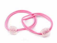 Kraftika 2ks růžová transparent gumička do vlasů s korálkem s