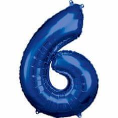 Amscan Fóliový balónek Číslo 6 modrý 86cm