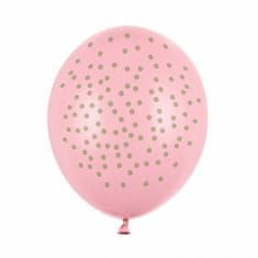 PartyDeco Balónek růžový se zlatými puntíky 30 cm 50 ks