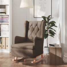 Greatstore Houpací křeslo s nohami z kaučukovníkového dřeva taupe textil