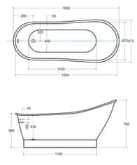 Besco BESCO vana volně stojící GLORIA 1600x680 mm, bílá barva, litý mramor VANPAO16W - Besco