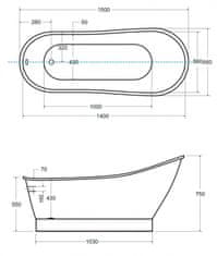 Besco BESCO vana volně stojící GLORIA 1500x660 mm, bílá barva, litý mramor VANPAO15W - Besco