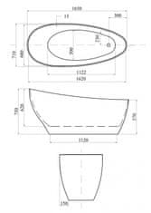 Besco BESCO vana volně stojící KEYA 1650x700 mm, černá / bílá barva, litý mramor VANSAP16BW - Besco