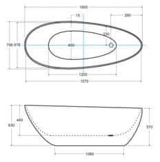 Besco BESCO vana volně stojící GOYA 1600x700 mm, černá / bílá barva, litý mramor VANSAL16BW - Besco