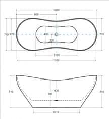 Besco BESCO vana volně stojící VIYA 1600x700 mm, černá / bílá barva, litý mramor VANAND16BW - Besco