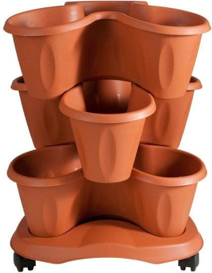 Bama Květináč modulární TRIFOGLIO, set 3 ks + spodní miska s kolečky, terracotta