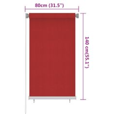 Greatstore Venkovní roleta 80 x 140 cm červená HDPE