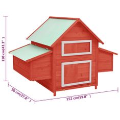 Petromila Kurník červený a bílý 152 x 96 x 110 cm masivní jedlové dřevo