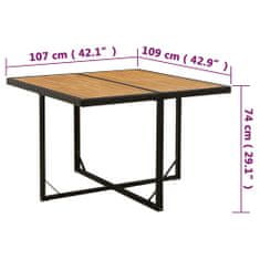 Petromila Zahradní stůl černý 109x107x74 cm polyratan a masivní akácie