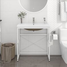 Greatstore Koupelnový rám s vestavěným umyvadlem bílý železo