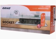 Orno Výklopný blok zapuštěný ORNO OR-AE-13126/G, 2x 230V a 2x USB, stříbrný