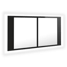 Greatstore LED koupelnová skříňka se zrcadlem lesklá černá 90 x 12 x 45 cm