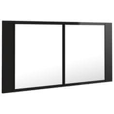 Greatstore LED koupelnová skříňka se zrcadlem lesklá černá 90 x 12 x 45 cm