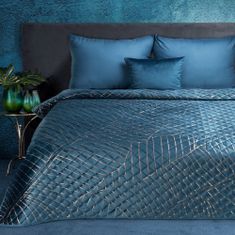 Eurofirany Dekorativní přehoz na postel MUSA2 170x210 tmavě modry/zlatá