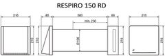 Soler&Palau Rekuperační jednotka RESPIRO 150 RD, energetická úspora, tichý chod, hygrostat, 3 rychlosti, min. průtok vzduchu 30/45/60 m³/h, dálkový ovladač, automatický chod, snadná montáž i údržba, 2x filtr G3