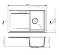Granitový dřez s odkapem Cortes 755.0 Barva: černý granit